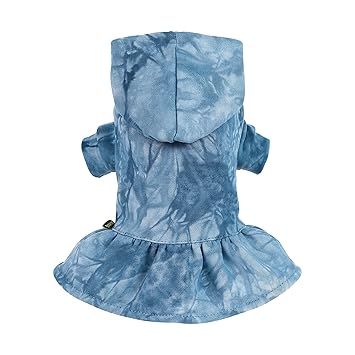 Fitwarm 100% Cotton Tie Dye Dog Clothes Dog Hoodie Dresses Breathable Skirt Girl Doggie Dress Puppy Outfits Cat Sweatshirt Apparel Blue Large
