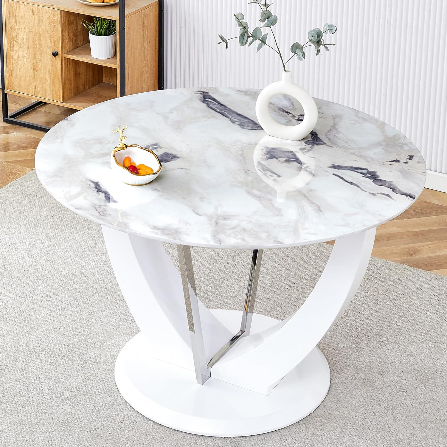 Amazon.com - LFVFFA 48" Round Dining Table for 4, Sturdy White Marble ...