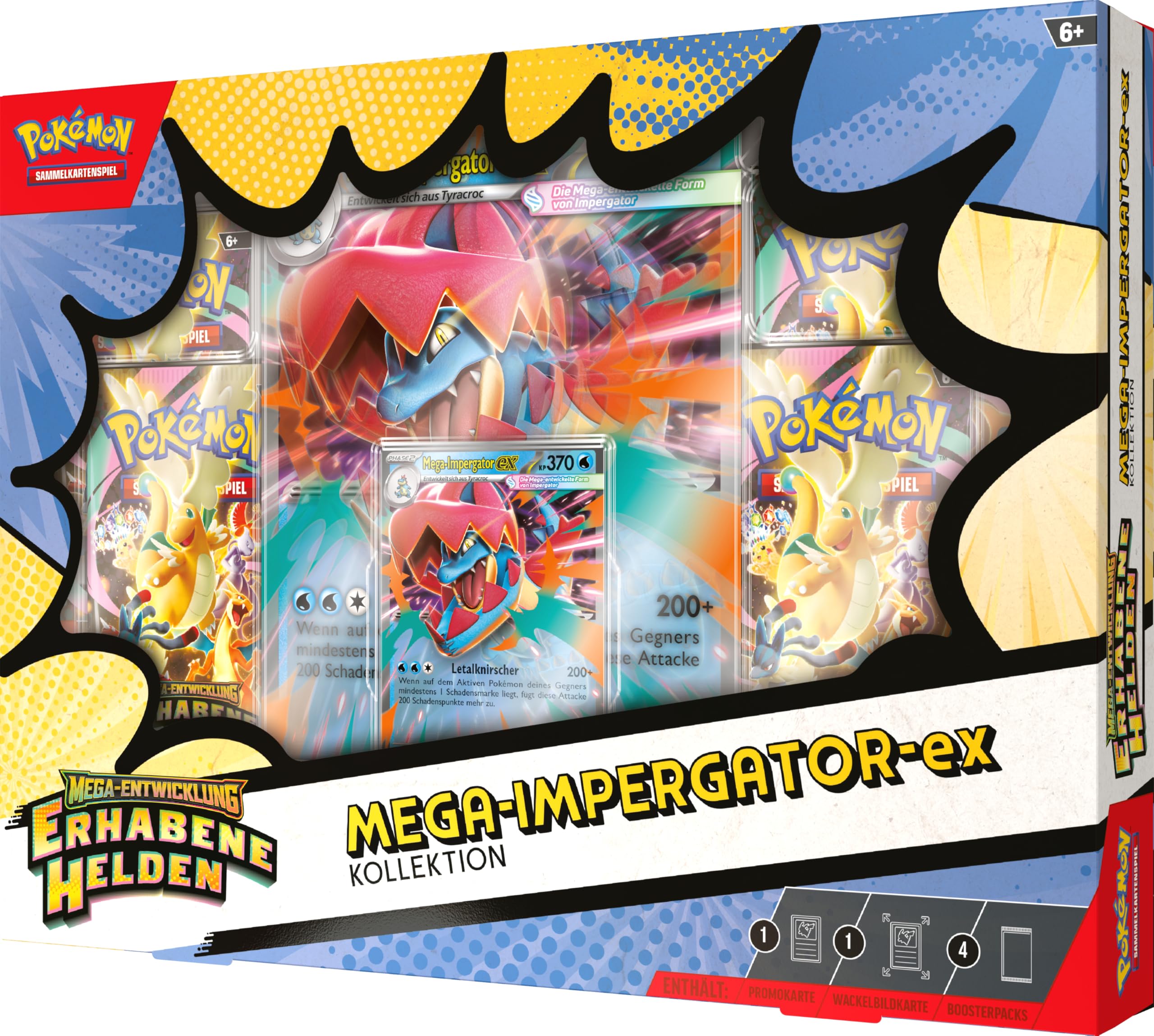 Pokémon - Gioco di carte collezionabili: Collezione Mega-Sviluppo – Eroi sublimi: Mega-Impergator-ex (1 carta promozionale olografica, 1 mappa oscillante di grandi dimensioni e 4 boosterpack)