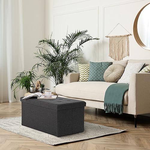 Miniatura 27 de Seville Classics Reposapiés otomano de tela acolchada, asiento acolchado para dormitorio, dormitorio, loft, sala de estar, entrada, pasillo, Azul