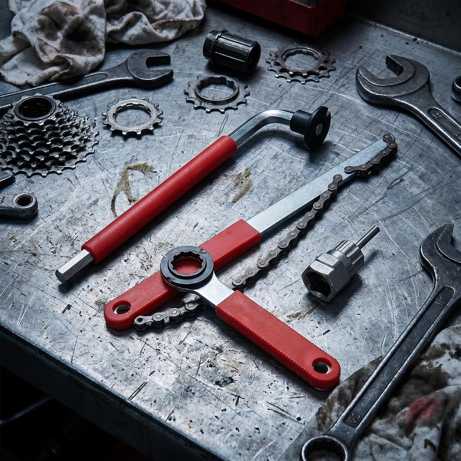 Bicycle Flywheel Removal Tool Set with Chain Wrench Included, Flywheel Puller Tool and Locking Ring Puller, Compatible with Shimano SRAM 7 to 12 Speed Bicycle Flywheel and Disc Lock Ring