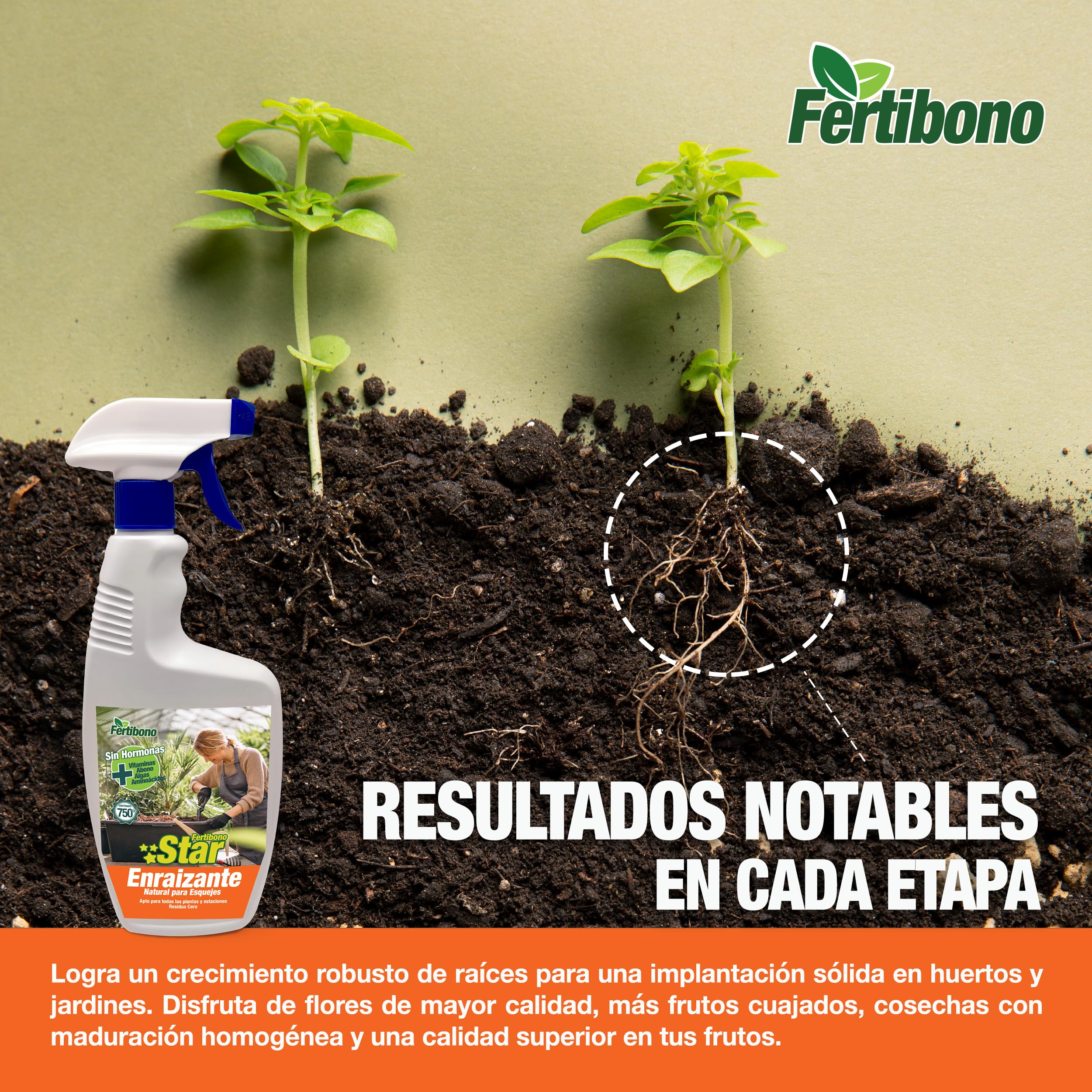 FERTIBONO STAR: Enraizante Orgánico para Plantas y Esquejes, (750ml), Crecimiento Rápido y Fuerte, Enriquecido con Abono, Vitaminas y Algas, Sin Hormonas – Residuo Cero.
