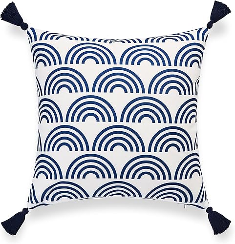 Miniatura 5 de Hofdeco Premium Coastal Hampton Style - Funda de almohada para patio interior y exterior, solo 18 x 18 pulgadas, resistente al agua para patio