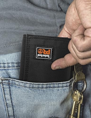 Vista 4 de Timberland PRO Cartera triple RFID Cordura de nailon para hombre con ventana de identificación Negro,Negro (reflectante),Amarillo brillante