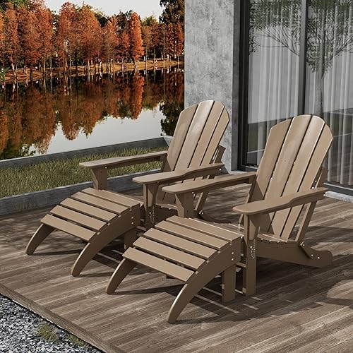 Miniatura 10 de WestinTrends Malibu - Silla de salón para exteriores, juego de 2 sillas Adirondack con otomana, sillas plegables de madera de polietileno para todo
