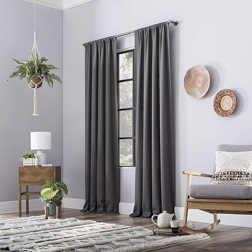 Miniatura 5 de Clean Window Panel de cortina semitransparente de fibra reciclada con textura cruda, 50 "x 84", gris