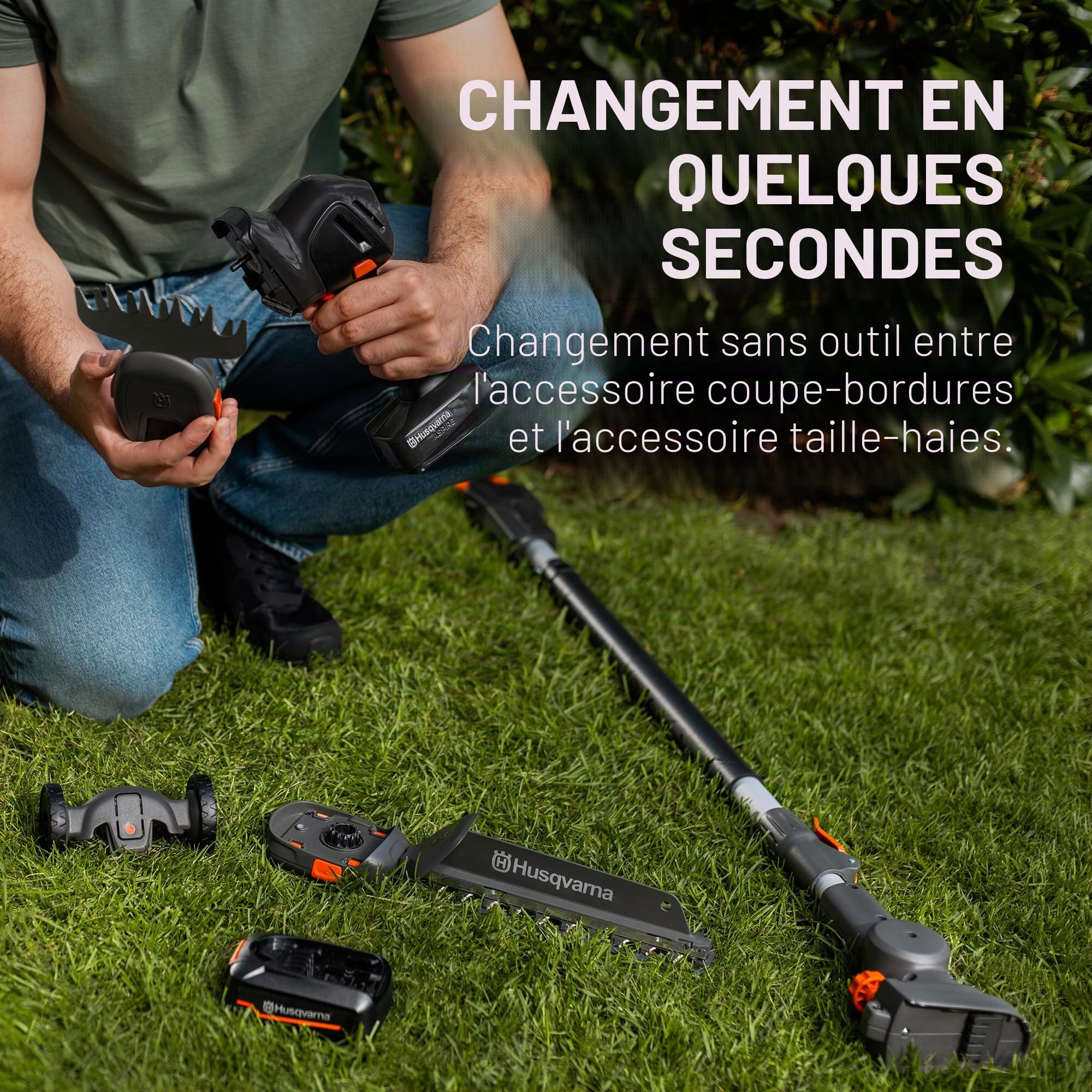 Husqvarna Aspire S20-P4A Cisaille à gazon et à arbustes sans fil avec rallonge, lame de cisaille à arbuste et à gazon, 18 V (avec rallonge, batterie et chargeur)