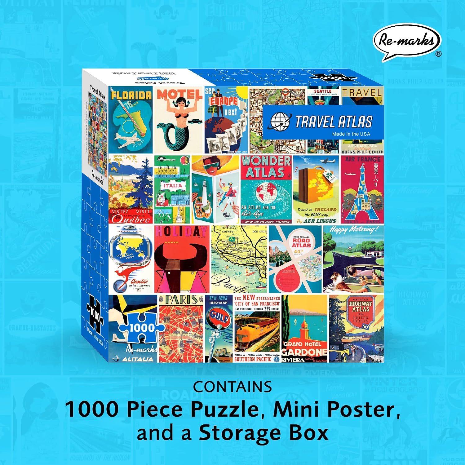 Re-marks Travel Atlas Retro 1000-Piece Jigsaw Puzzle for All Ages image 2