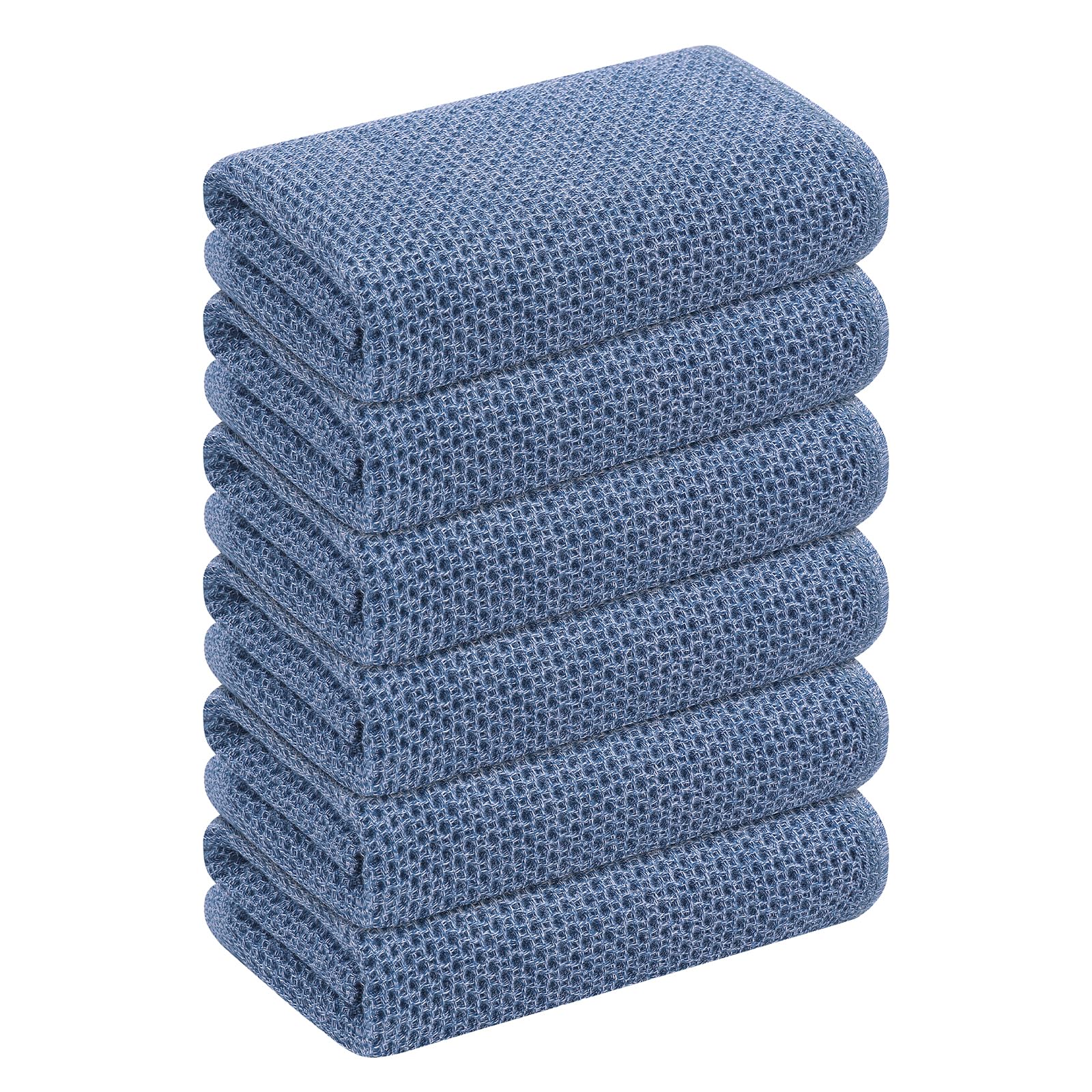 Mordimy Kitchen Towels 100% Cotton Waffle Weave Dish Towels, Soft, Super Absorbent and Quick Drying Hand Towels with Hanging Loop, 6 Pack, 15 x 26 Inch, Navy Blue