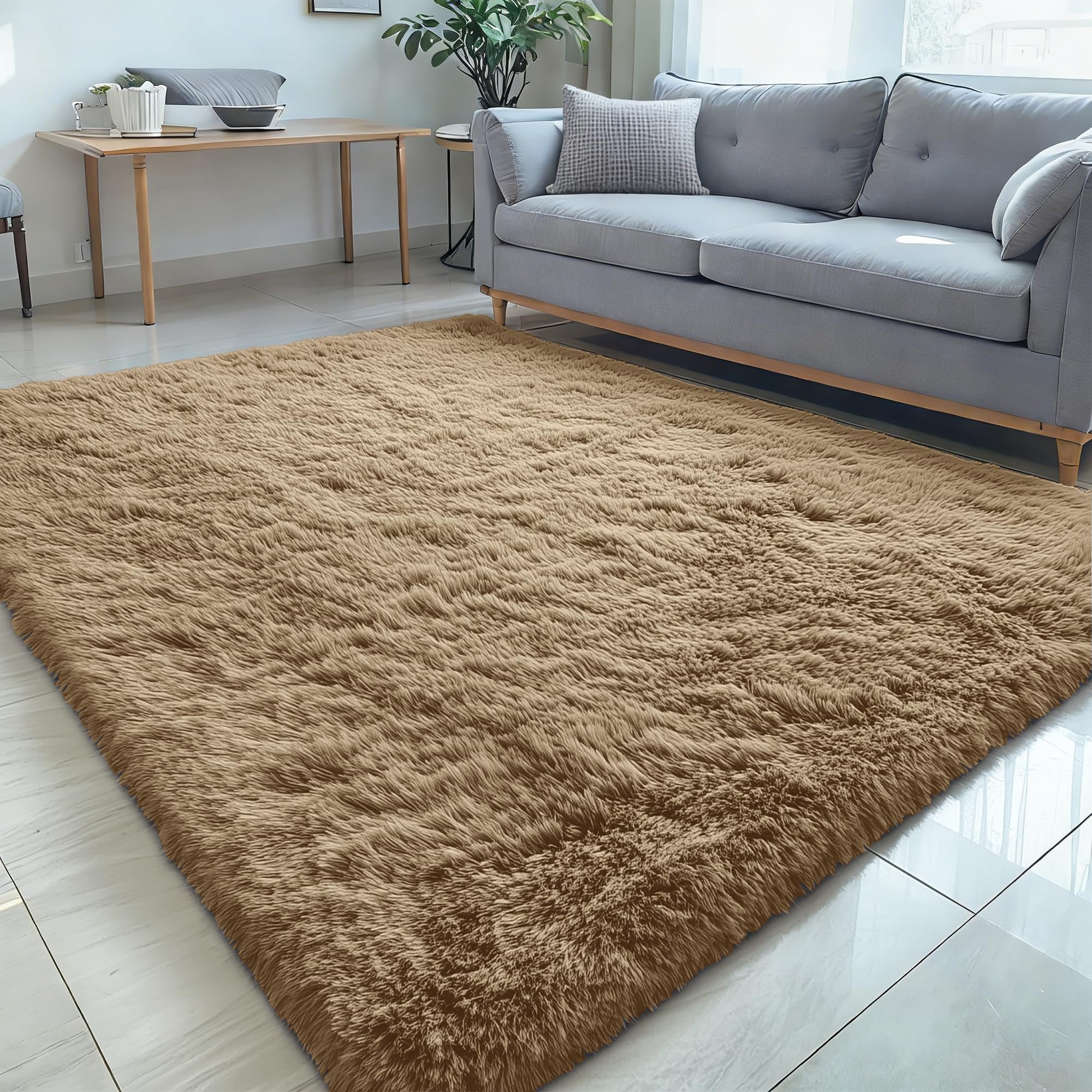 OLANLY 5x7 Machine Washable Large Area Rugs for Living Room, Bedroom, Soft Fluffy Shaggy Bedside Rug, Indoor Floor Carpet for Kids Girls and Boys, Dorms, Nursery, Home Decor Aesthetic, Taupe