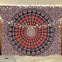 Vista 30 de Bless International - Tapiz de cama para colgar en la pared con mandala de pavo real bohemio y psicodélico (azul dorado, rosa, tamaño Queen