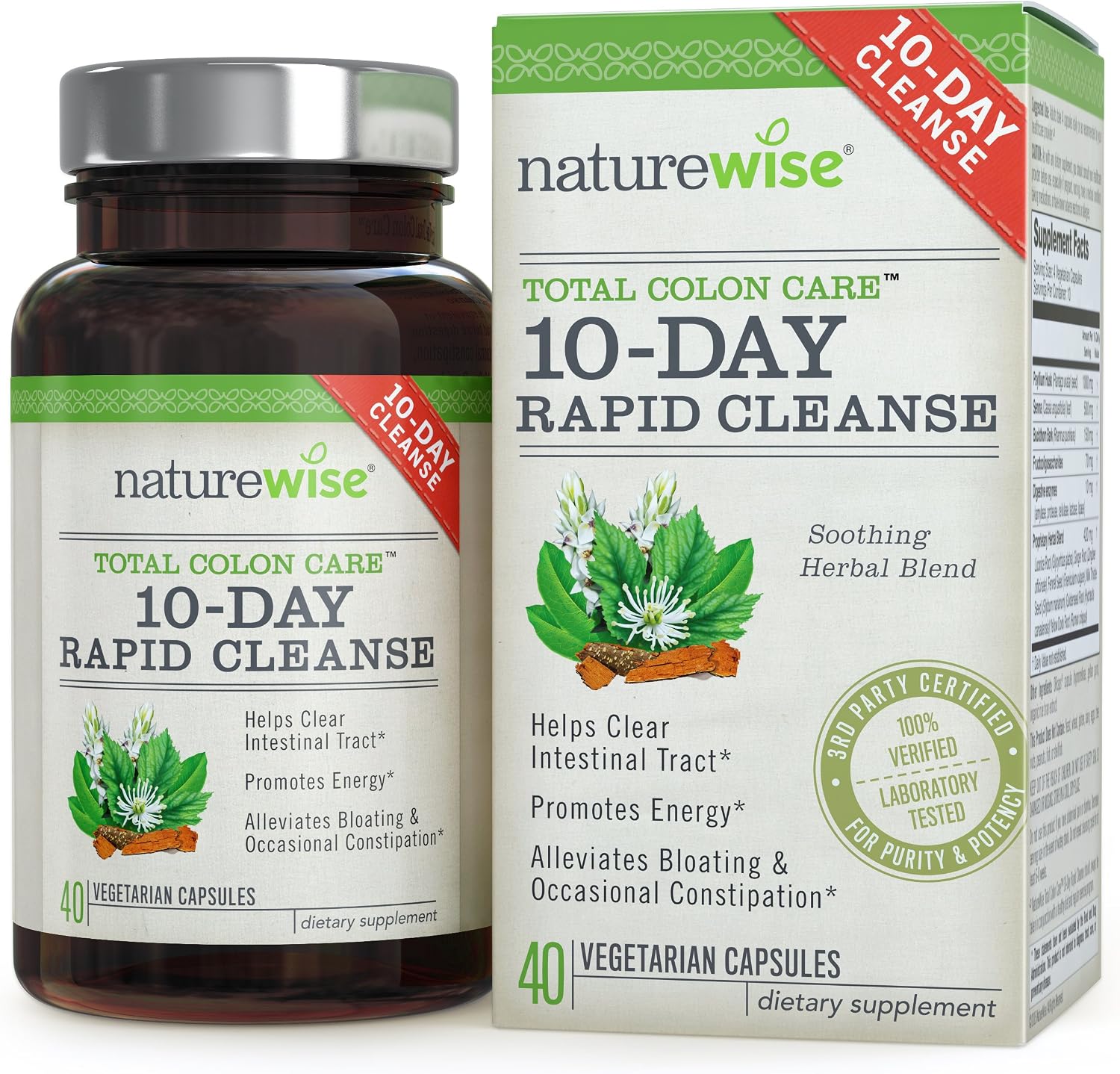 NatureWise 10-Day Rapid Cleanse for Colon Health, Detox, More Energy & Less Bloating, 40 Caps