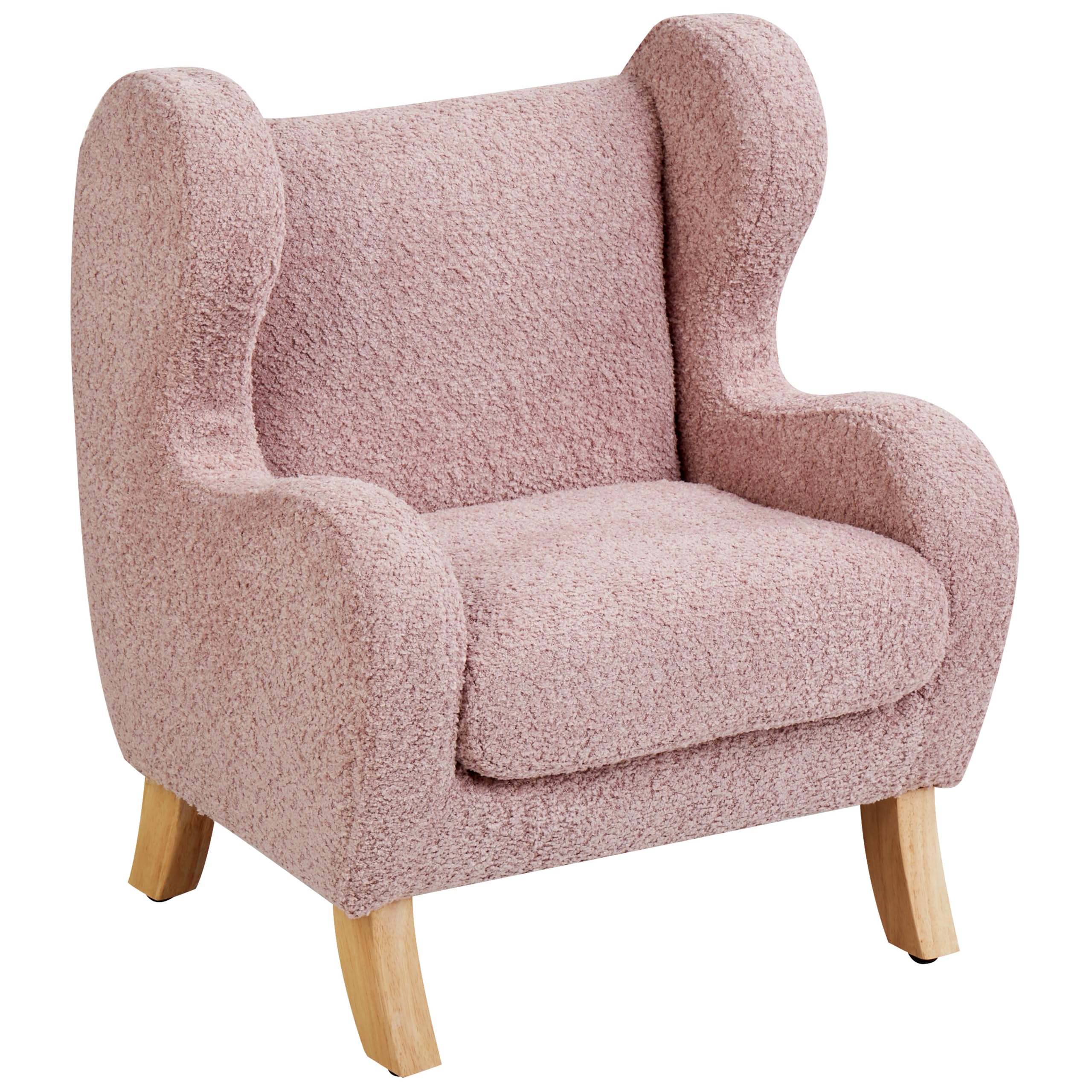 Kindersessel Bouclé-Stoffbezug rosa Ohrensessel mit Holzbeinen modern Farum