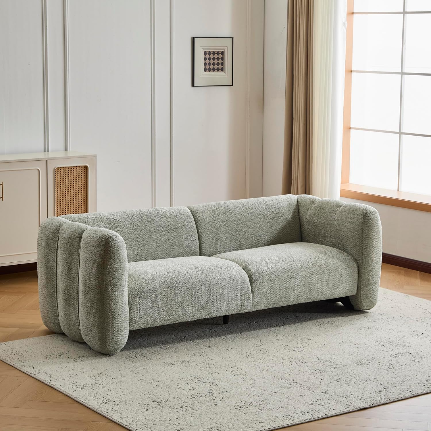 Christopher Knight Home Ahri 83'' Wood Frame Lounge Sofa Couch with Wave Design, Soft Seating 3-Seater Sofa with Armrests, Comfy Chenille Upholstered Home Sofa for Living Room, Light Green