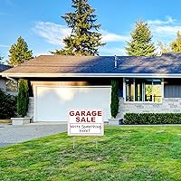 Vista 5 de Amyhill Letreros de venta de garaje con estacas de metal, de doble cara, de plástico corrugado de doble cara, con flechas direccionales para eventos