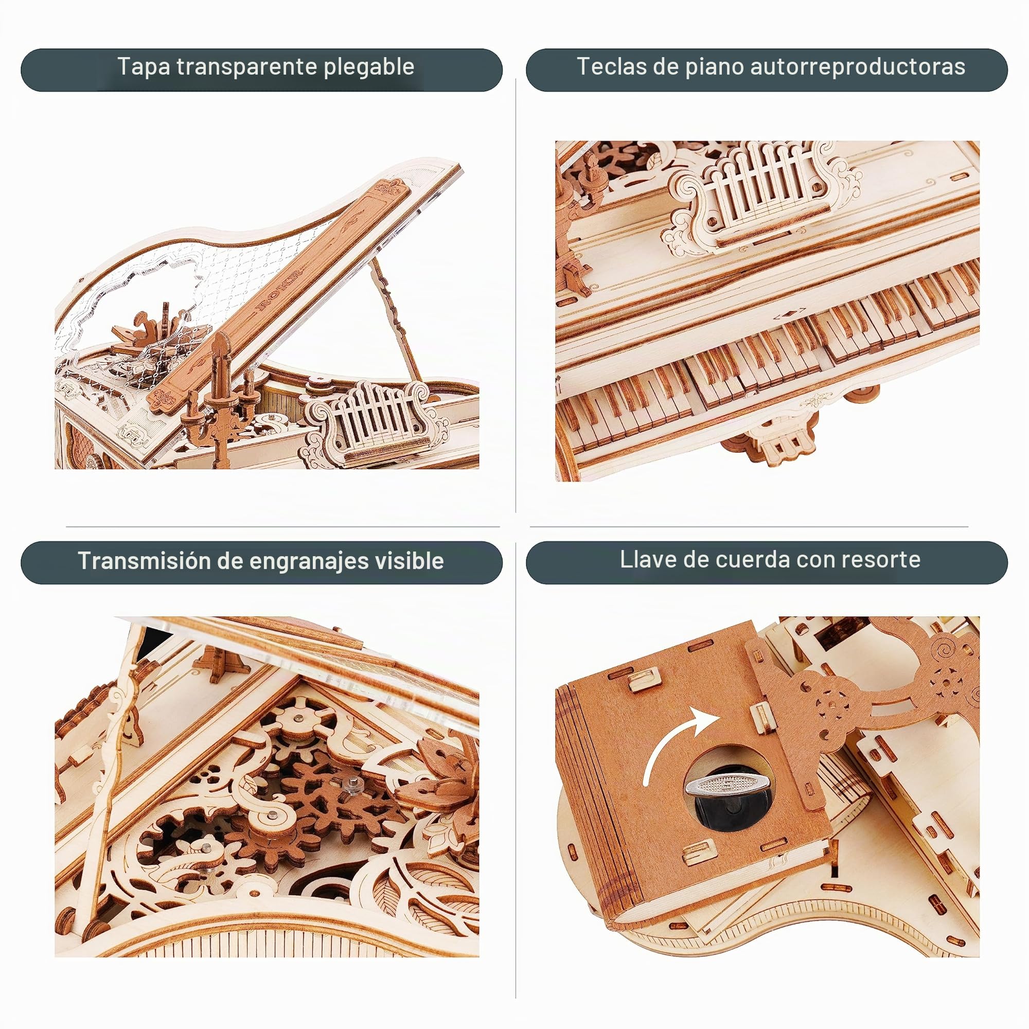 ROKR Puzzle 3D Madera Maquetas para Construir Adultos Rompecabezas Caja Musical Mágico de Piano Mecánico, Juegos de Construcción de Modelos Mecánicos, Manualidades para Adultos, Magic Piano