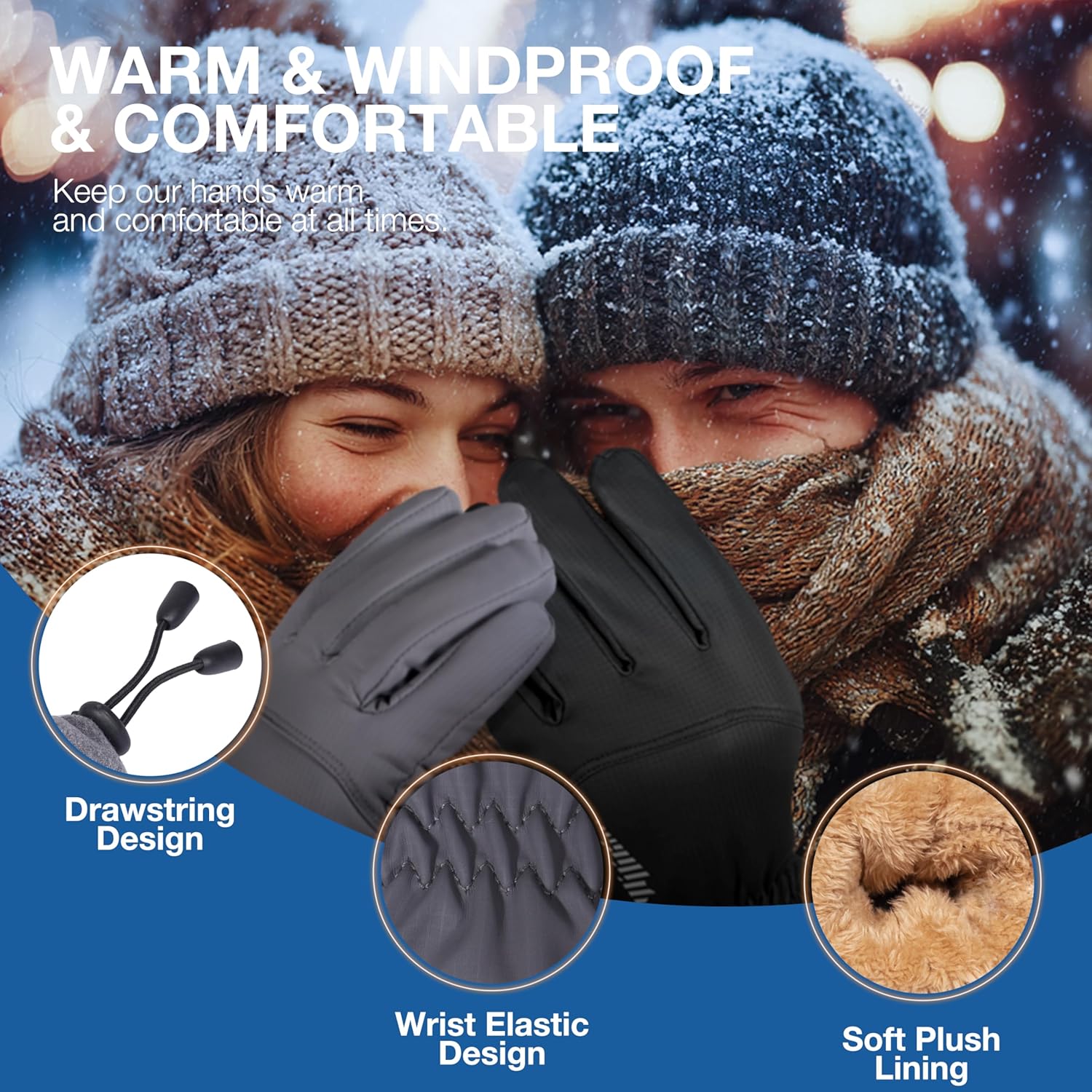 SIMARI Winter Waterproof Warm Gloves Women Men with Touchscreen Fingers, Ski Snow Windproof for Cold Weather Thermal, for Running Hiking Driving Cycling Outdoor Sports Daily Work