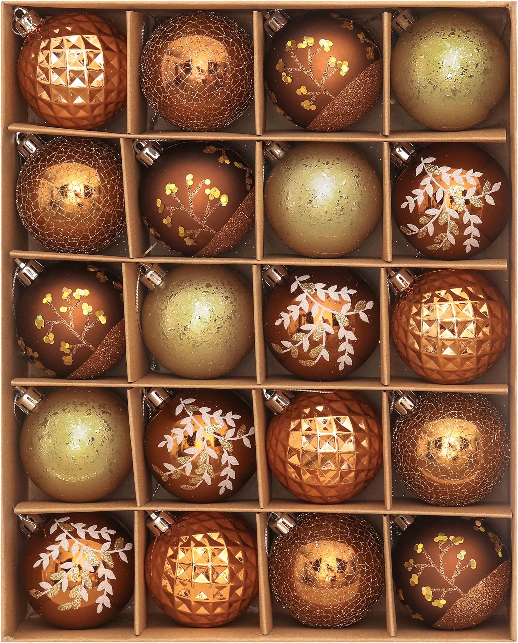 Valery Madelyn Christmas Baubles,20pcs 6cm Woodland Copper and Gold Christmas Ball Ornaments for Tree Decorations