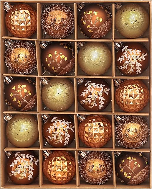 Valery Madelyn 20pcs 6cm Shatterproof Christmas Baubles, Woodland Copper and Gold Christmas Ball Ornaments for Christmas Tree Decoration