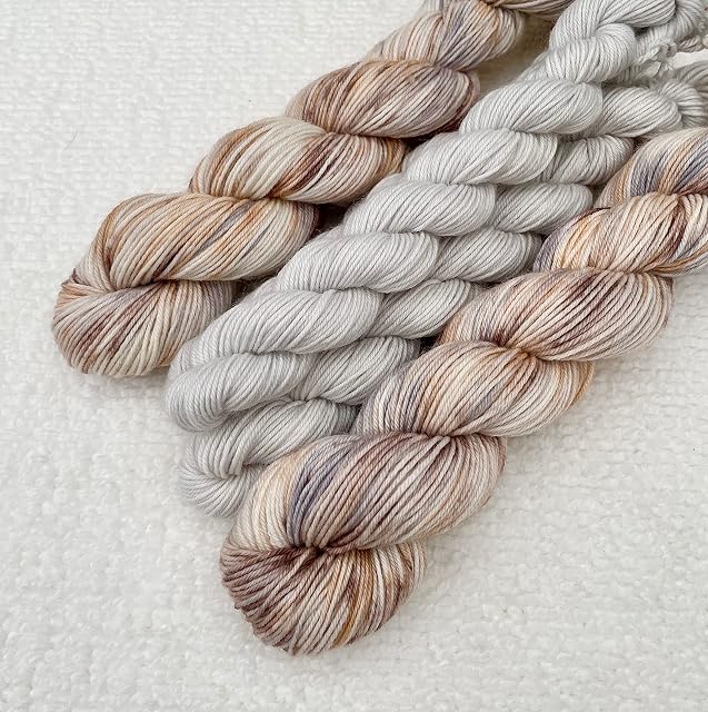 4 Ply Yarn Sock Set Hand Dyed Super Wash 75/25 Merino Wool Nylon 50g + 20g Skeins Brown Grey Beach Pebbles