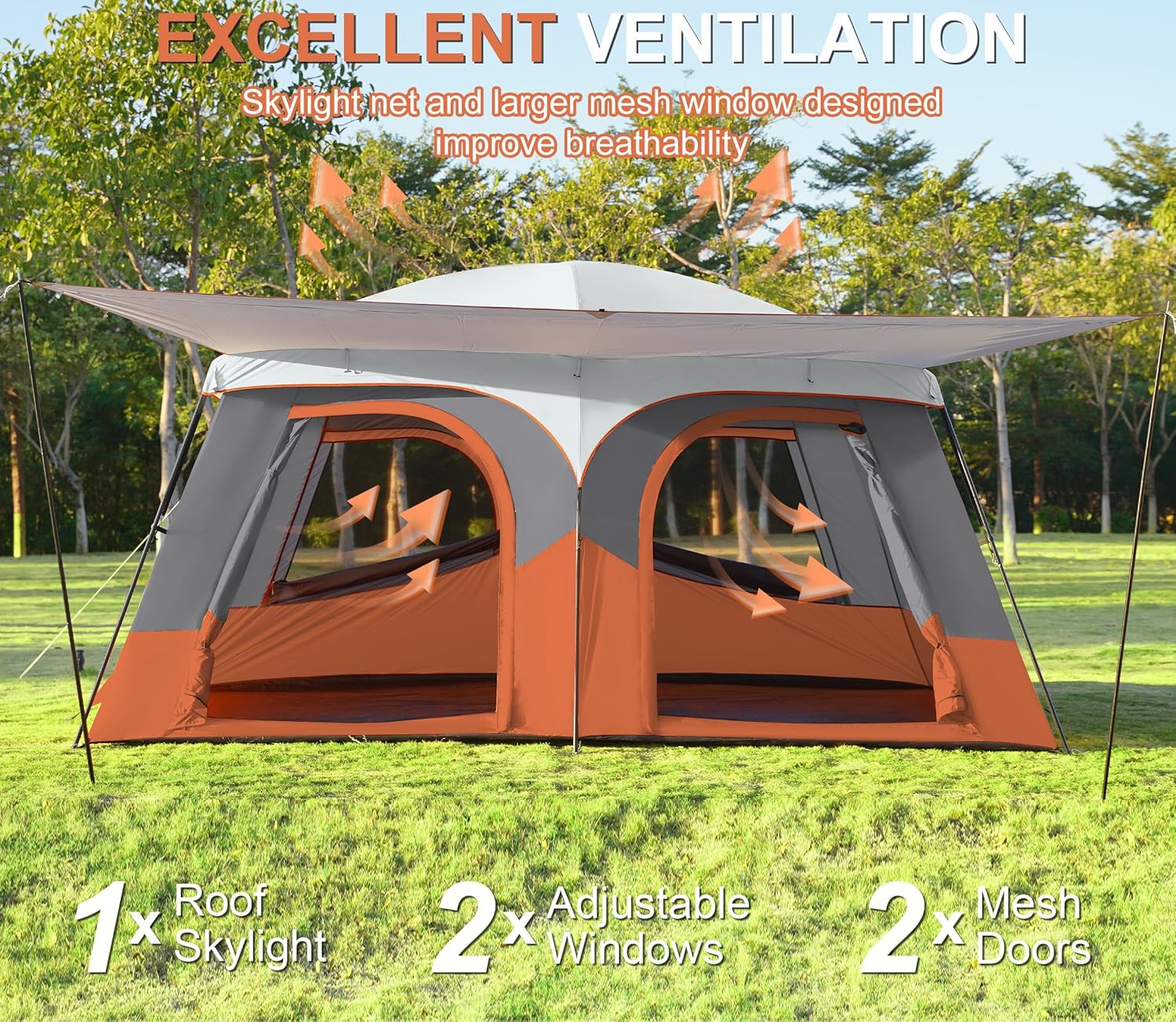 Vidalido Tents，8-10 Person Camping Tent with Extended Vestibule，2 Room Weather Resistant Family Tents，Easy Install Waterproof Outdoor Tent for Camping Hiking