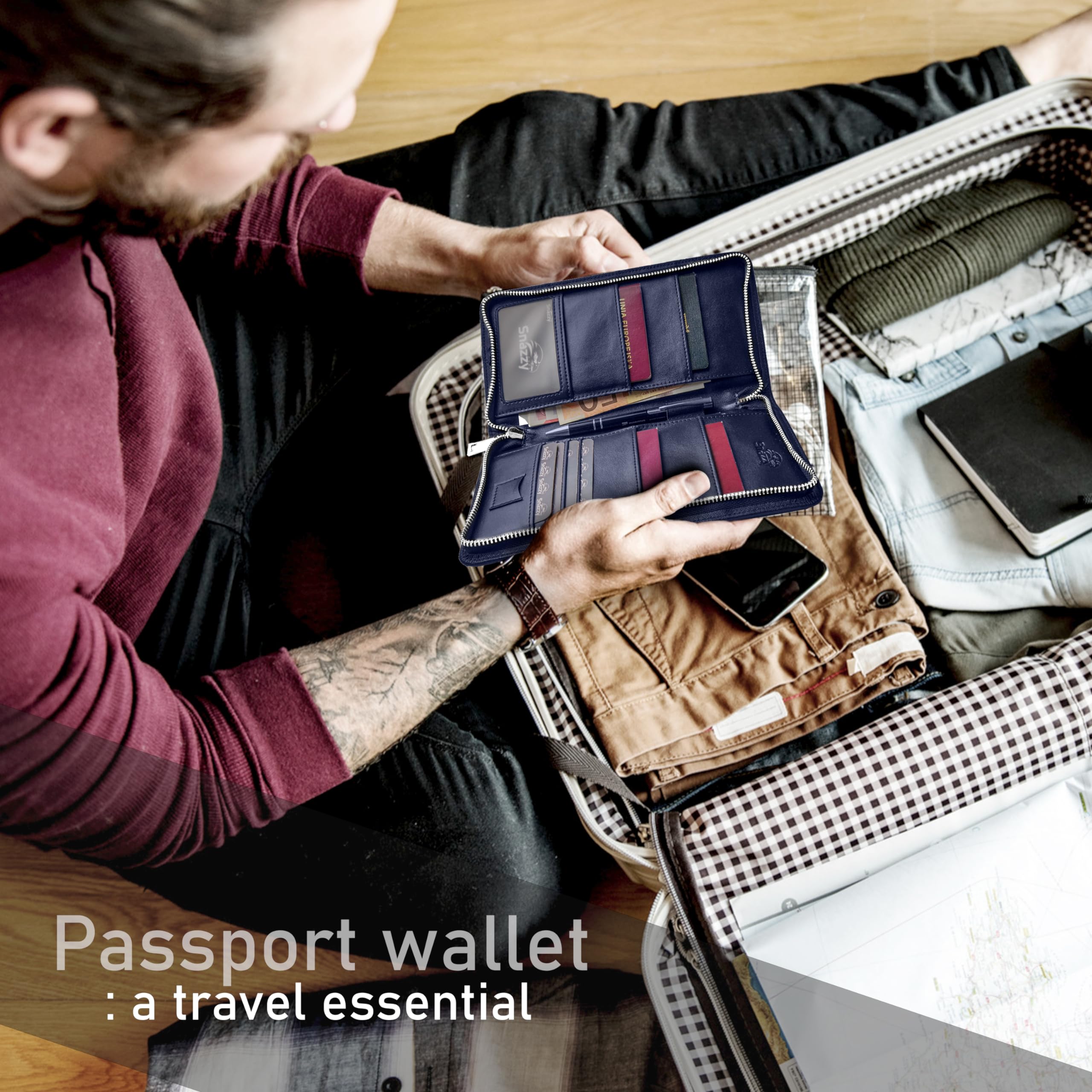 Reisepasshülle für 4 Familien, RFID-Blockierung, Dokumenten-Organizer, Essentials Flugzeug, Zubehör, Hülle für Damen und Herren, Blau, Familienpass-Etui