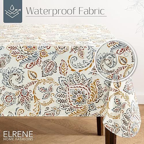 Miniatura 2 de Elrene Home Fashions Ava - Mantel de vinilo jacobeo floral resistente al agua y a las manchas con reverso de franela, 60 x 84 pulgadas, rectangular