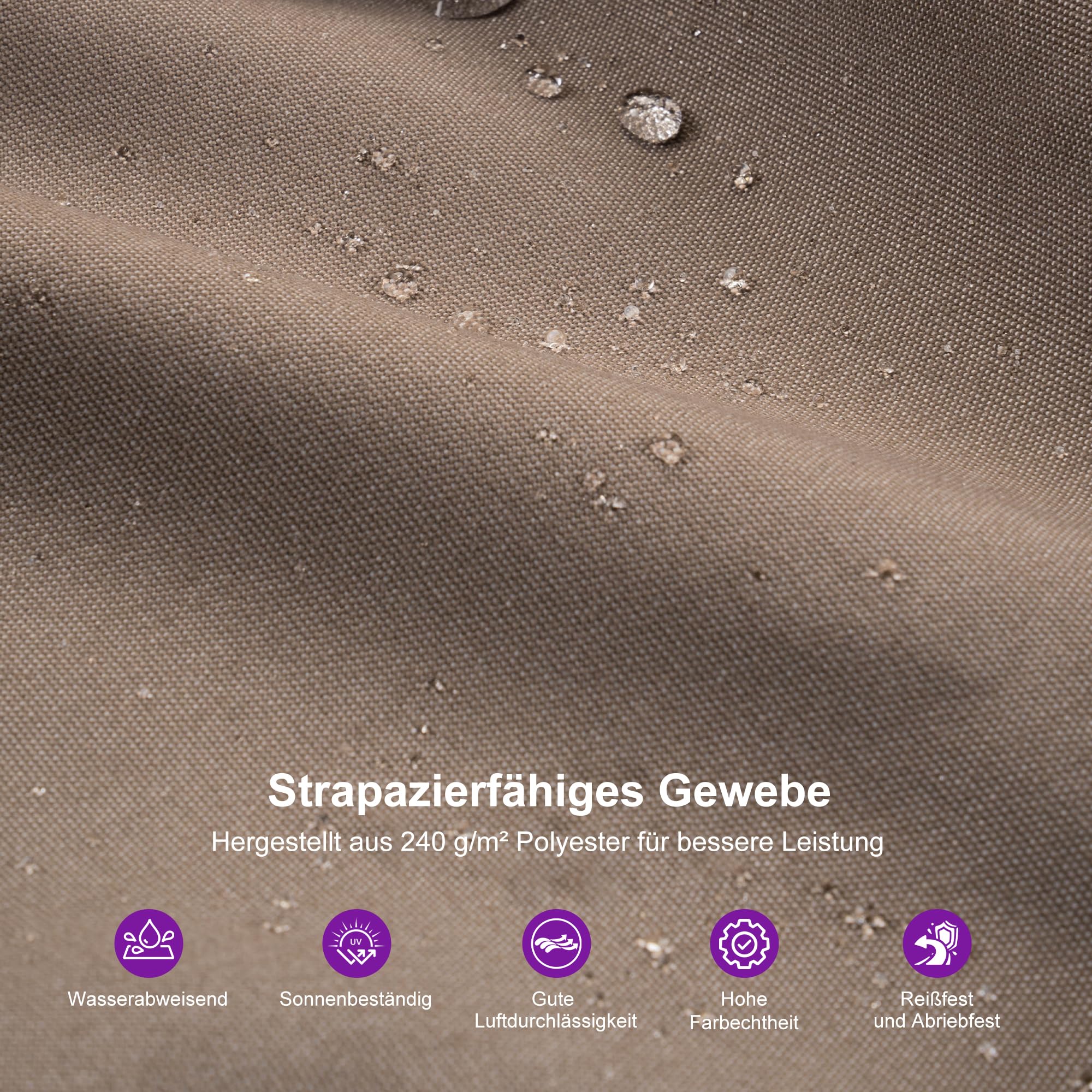 PURPLE LEAF Ampelschirm 300 × 300 cm Alu Acrylimitat UV 50+, Asch Mokka | 360° Drehbar, 6-Fach Neigbar Rundum Schatten, Verstärkter Mast, Leichtgängige Alu-Kurbel, Sonnenschirm Hohe Stabilität Robust