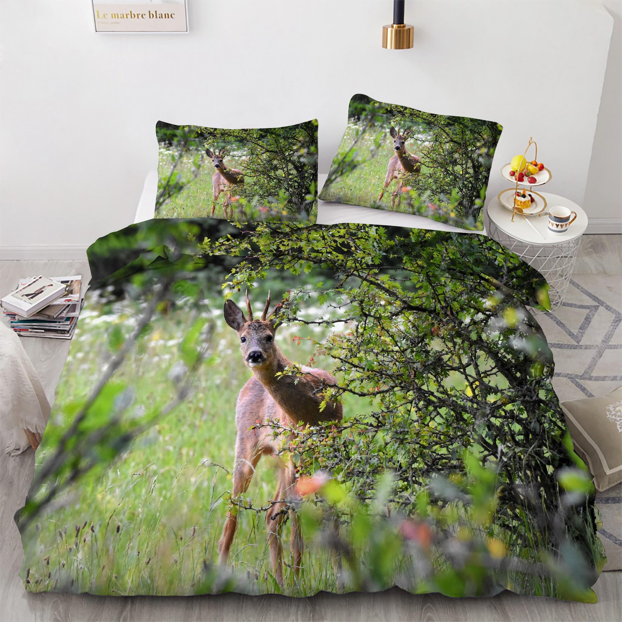 Housse de couette 200x200 douce en microfibre thermorégulatrice imprimé animal cerf