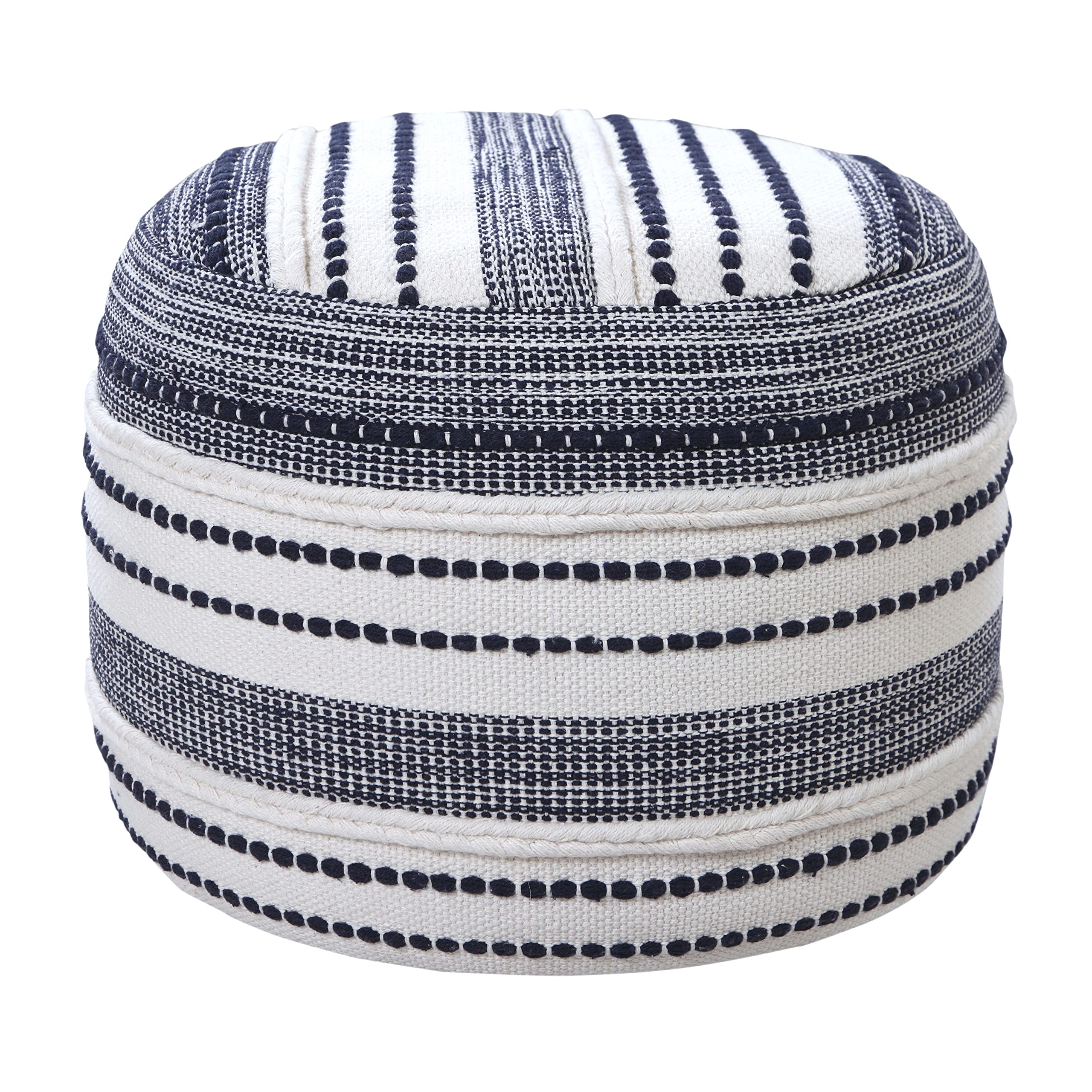 Ox Bay Ella Blue/White Striped Hand-Woven Natural Cotton Ottoman Pouf