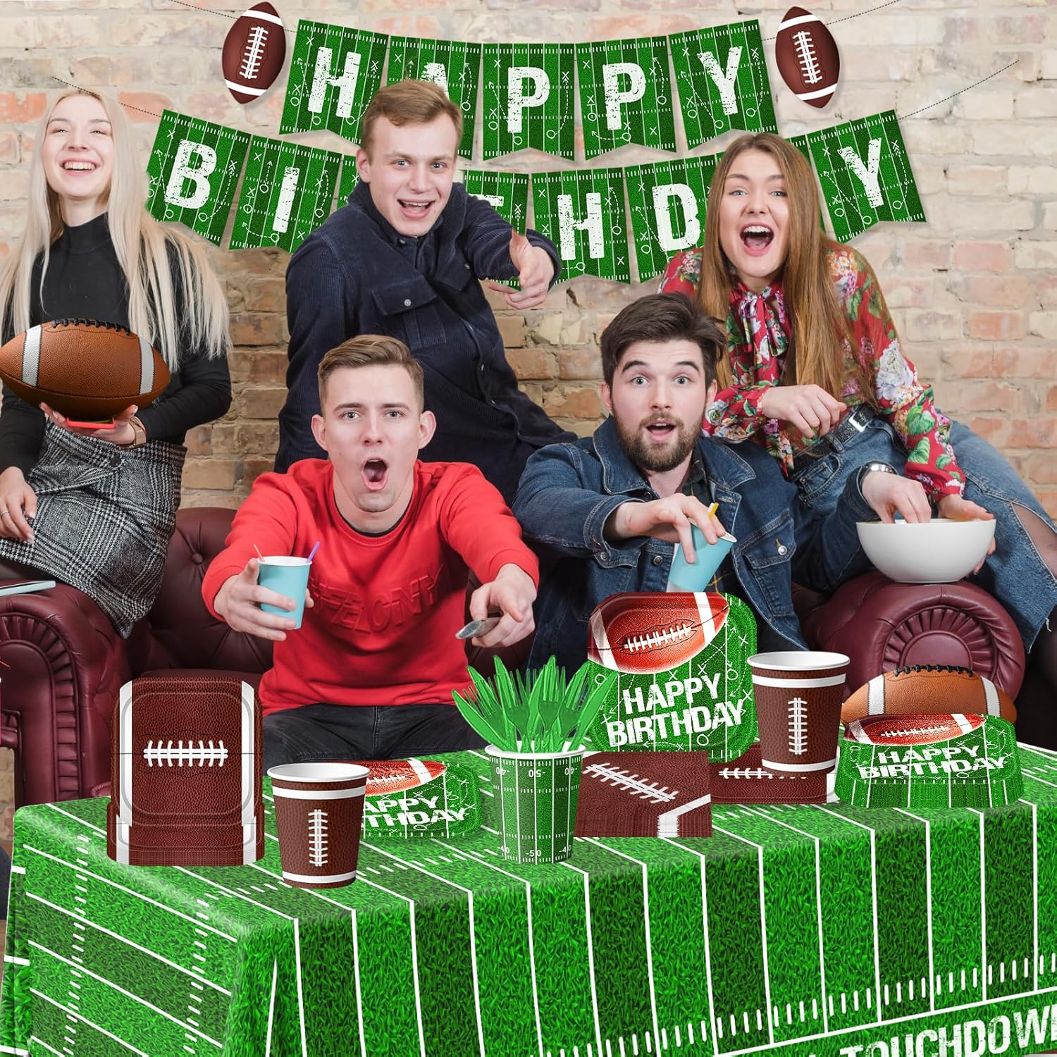 Football Birthday Party Supplies Serve 25, Includes Plates Napkins Tablecloth Banner Kit for Sport Birthday Game Day Tailgate Football Party Decorations - Image 4