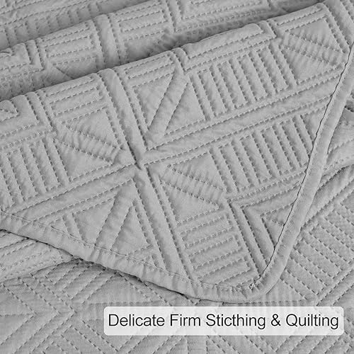 Miniatura 4 de PHF Juego de edredón ligero tamaño individual, 2 piezas, colcha ultrasónica ultra suave, patrón geométrico cuadrado, colcha de cama de 68 x 86