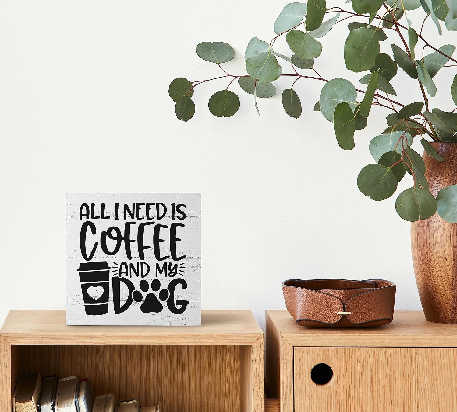 Mtrgdn All I Need is Coffee and My Dog Wood Box Sign Desk Decor Rustic Office Wooden Box Block Sign Decorations for Home Kitchen Wall Tabletop Desk Decor dog lover gifts