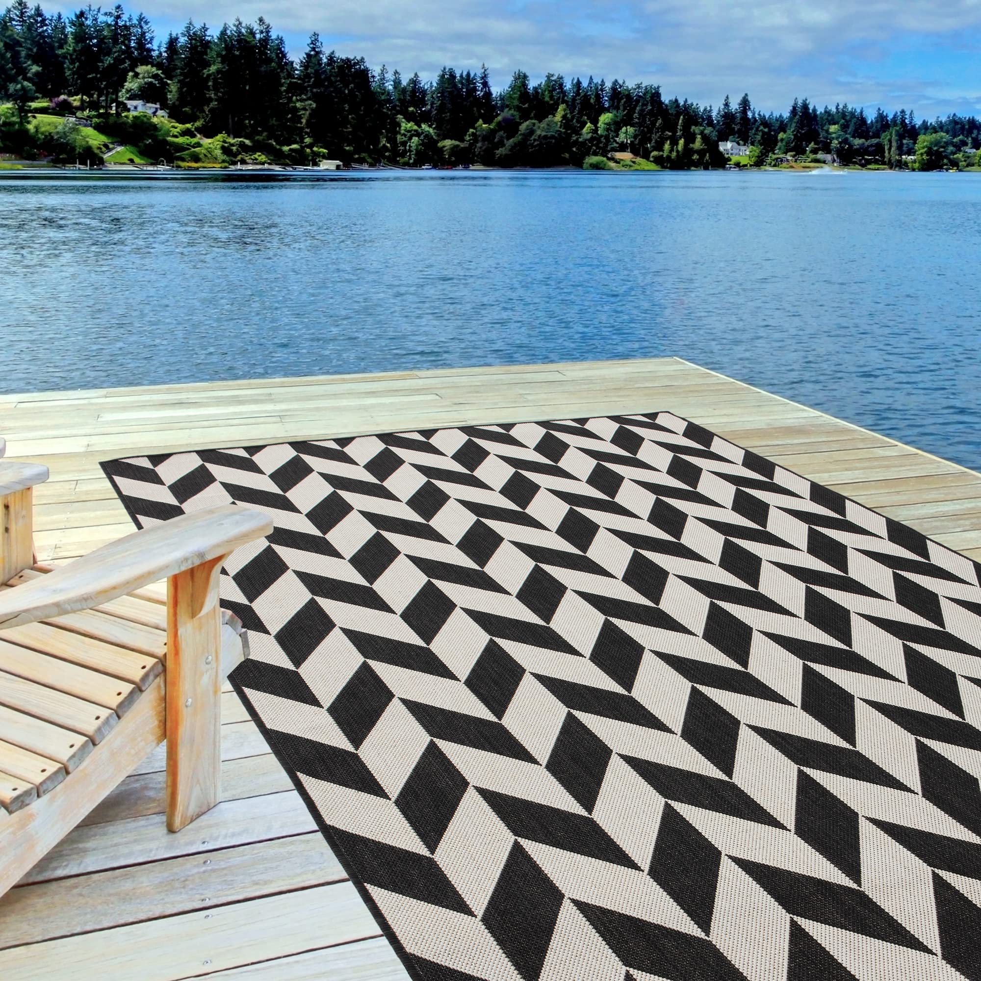 THE RUGS Outdoor Rug – Weather & UV Resistant Outdoor/Indoor Area Rugs - Durable Rugs for Patio, Deck, Garden, Kitchen, Bathroom or Living Room - Black, 140 x 200 cm — image 1