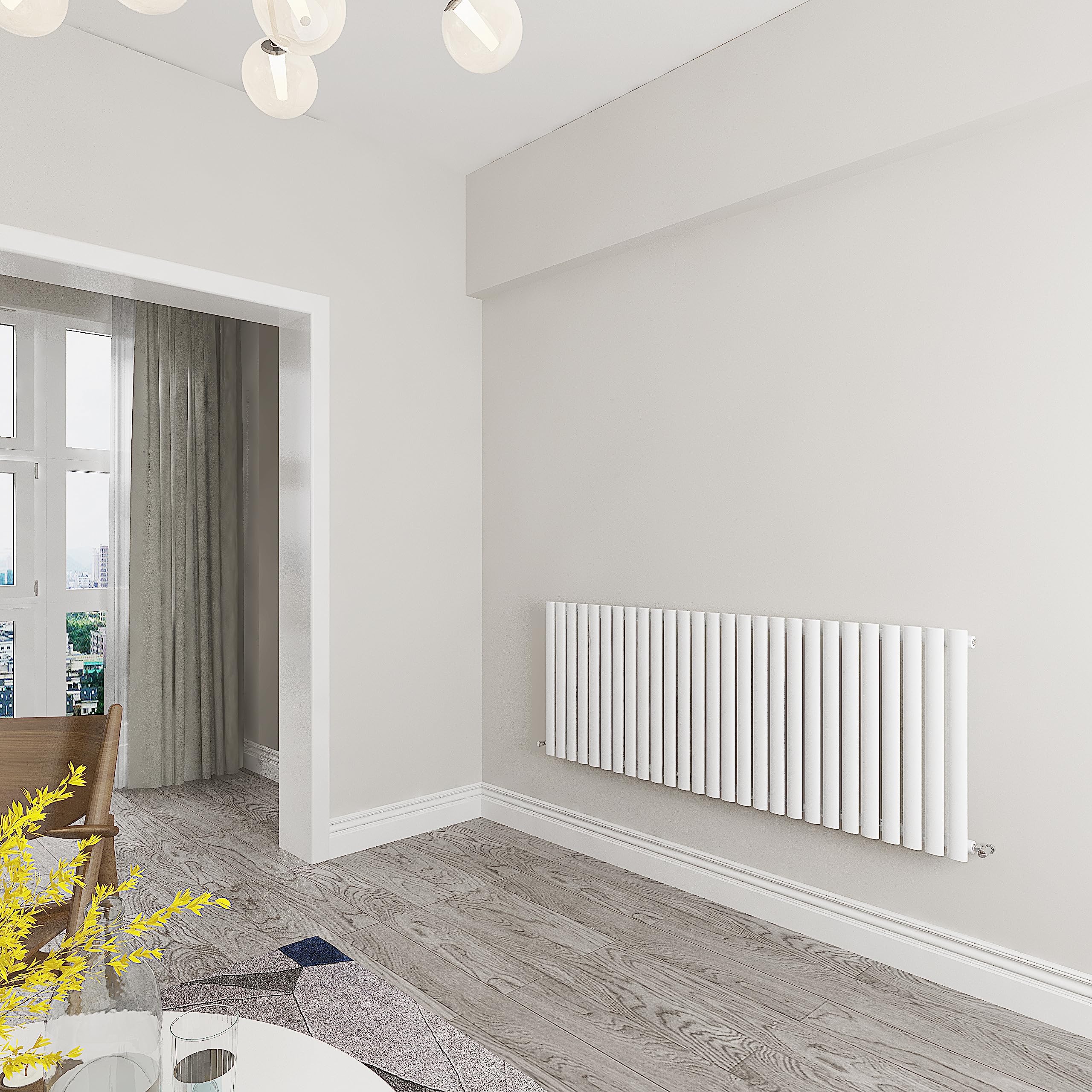 Skybathroom | 600x1593mm Horizontal White Oval Single Panel Central Heating Radiator
