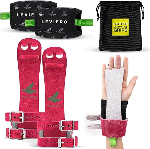 Miniatura 1 de LEVIERO Gymnastics Grips Set Narrow Squeeze, Grips for Gymnastics Girls, Dowel Grips with Soft Leather, Double Buckle Wrist Closure, and Adjustable