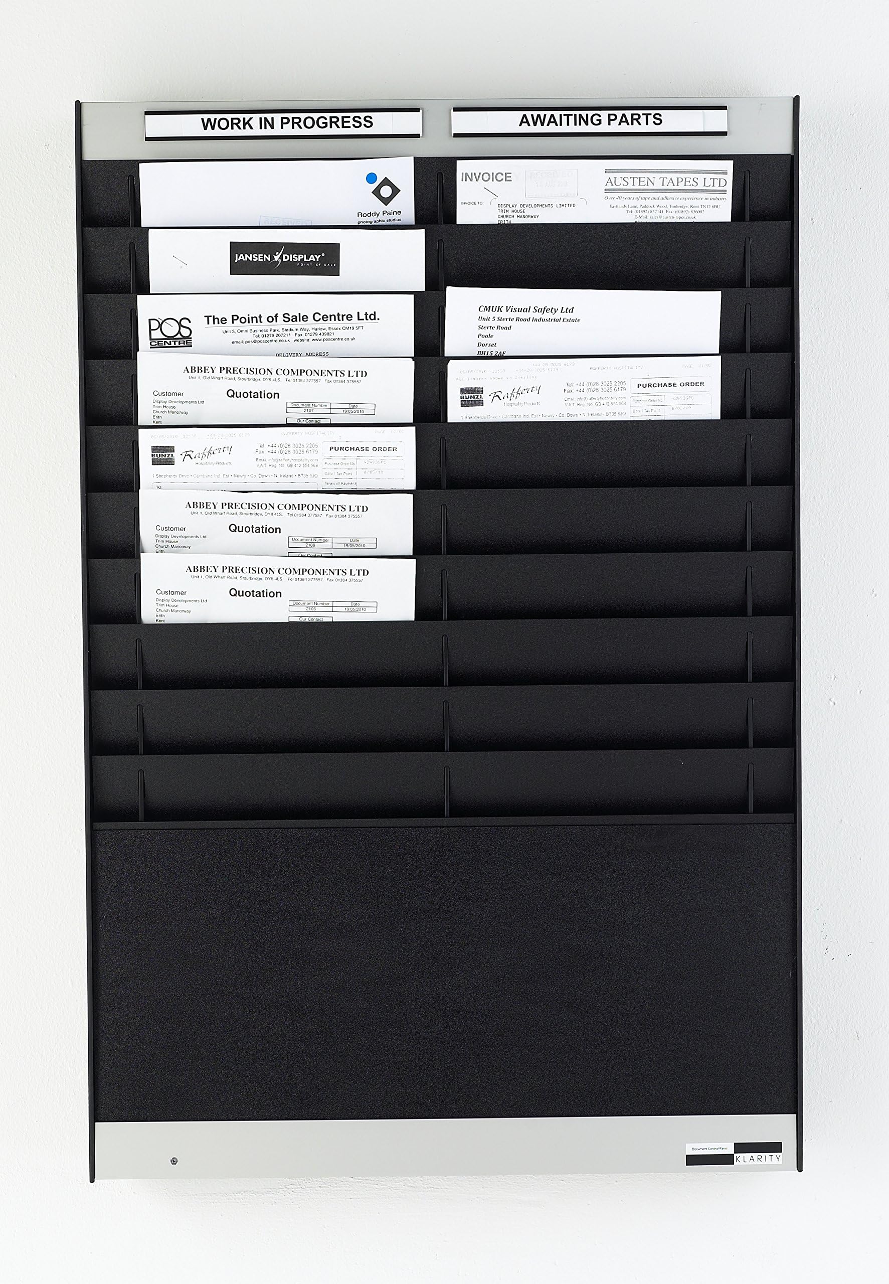 Black Job Card Rack for A4 Portrait Service Documents - 20 Pockets
