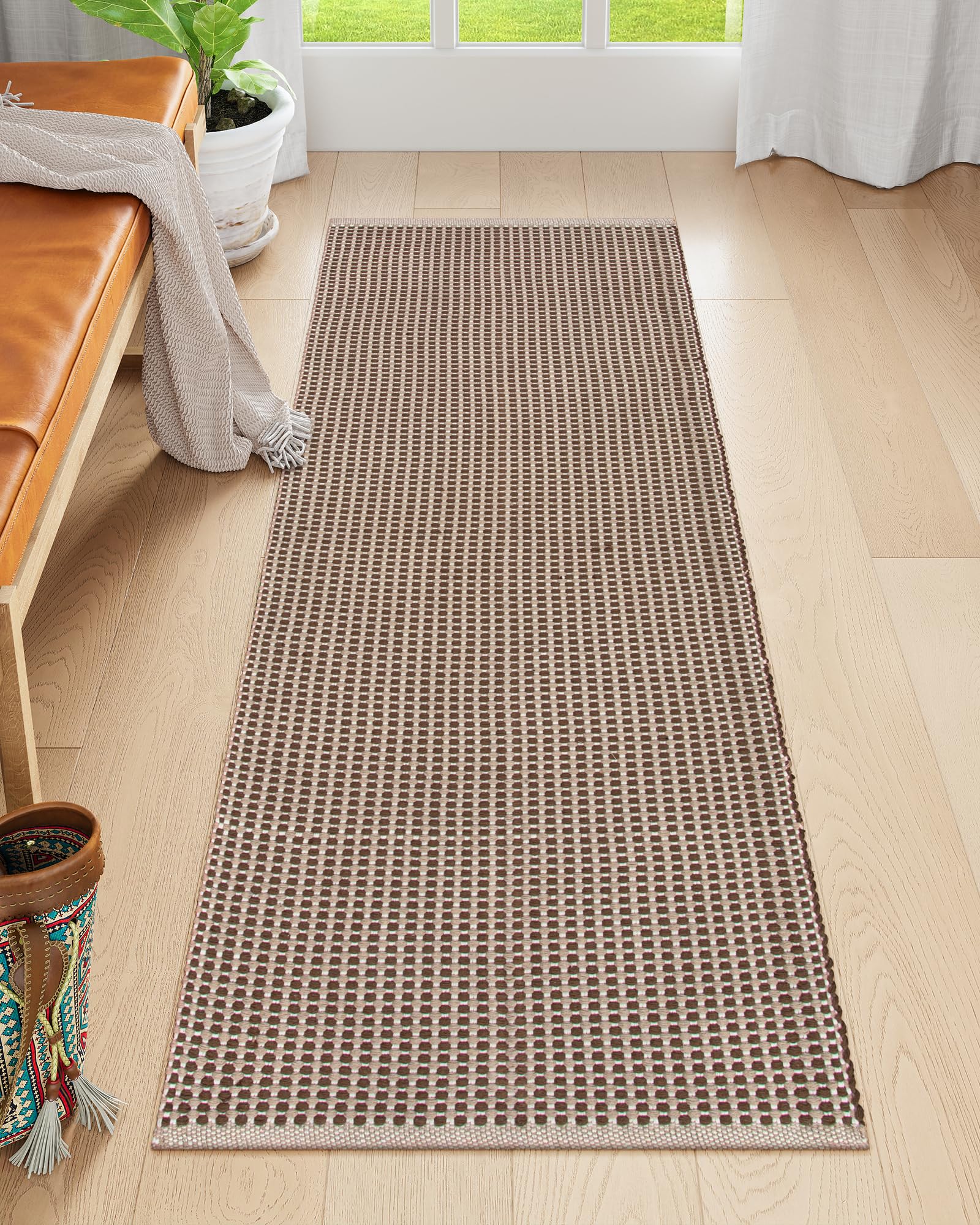 Lahome Boho Kitchen Mats for Floor, 2x6 Cotton Runners for Hallway Bathroom Washable Entryway Rug, Farmhouse Neutral Woven Non Shedding Carpet Runners for Hallway 6ft Laundry, Khaki 2' x 6'