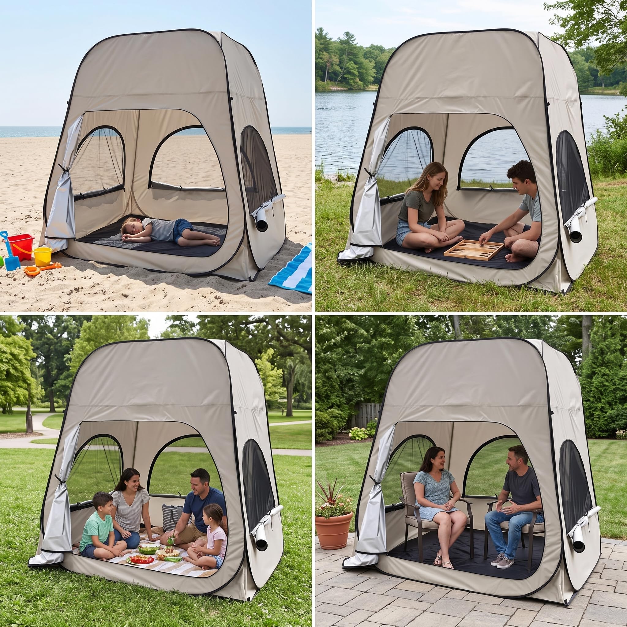 da Campeggio Automatica per 4-6 Persone con Zanzariera Integrata, Resistente all'Acqua, per relax, Argento e Nero, 2 * 2 * 1.9 metri