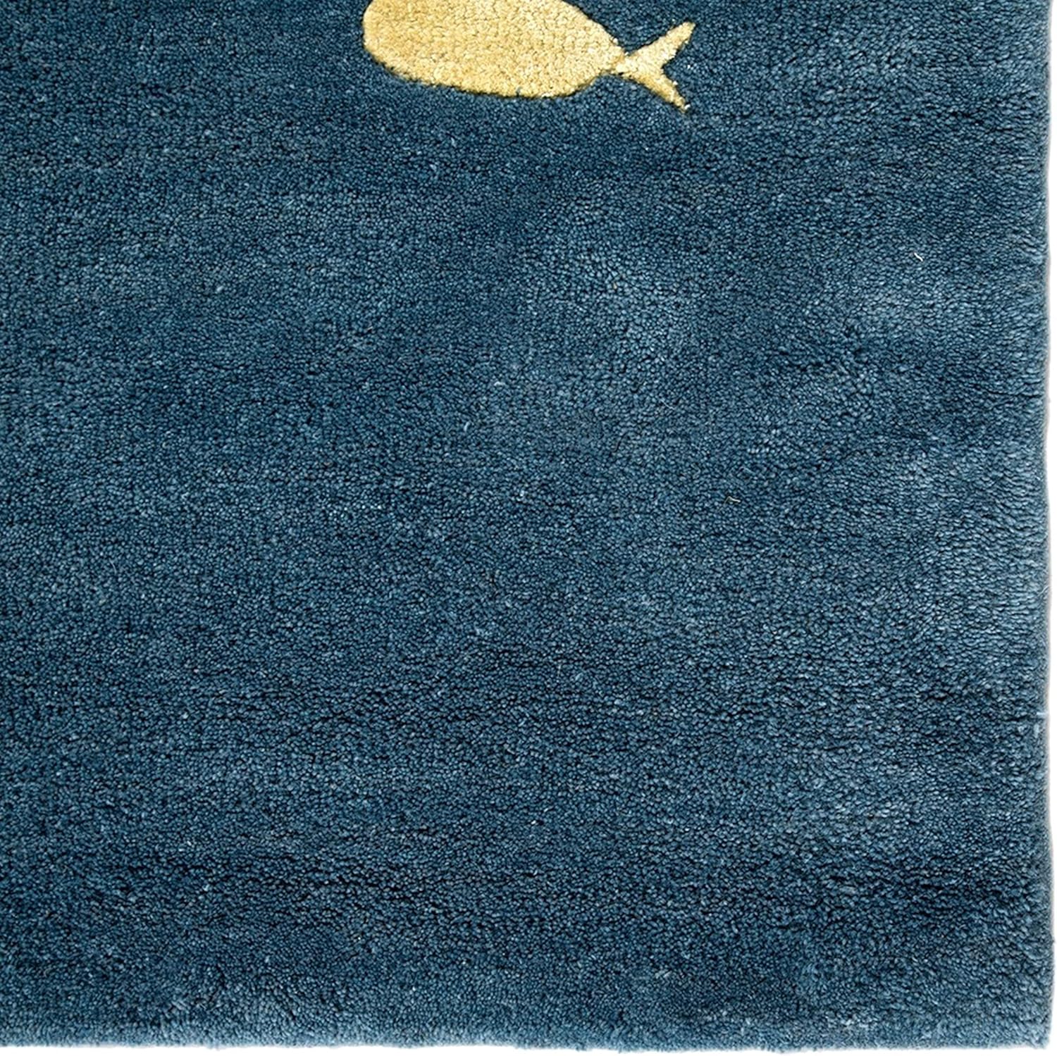 Costal Fish Blue Color 2.6' X 9' Feet Handmade Tufted Cut & Modern Style 100% Woollen Area Rug/Carpet