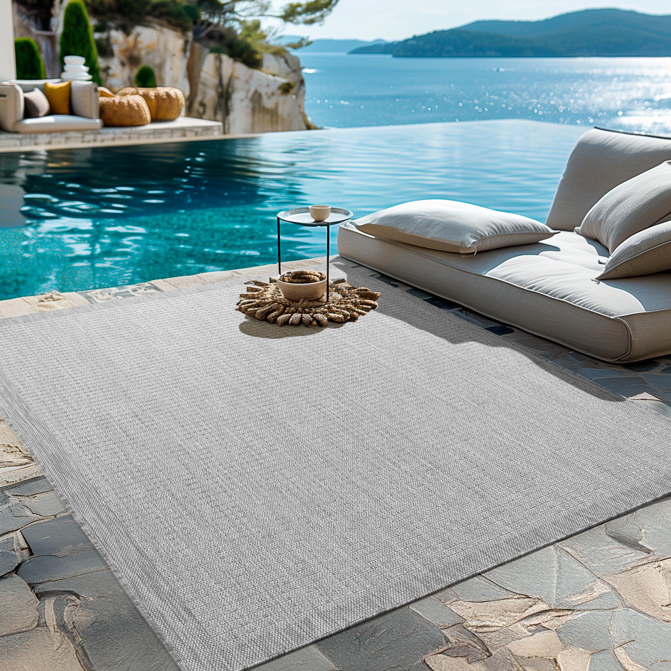 Tapis Extérieur Résistant Intempéries 200x300cm Beige - Polypropylène Imperméable - Pour Terrasse, Jardin, Balcon