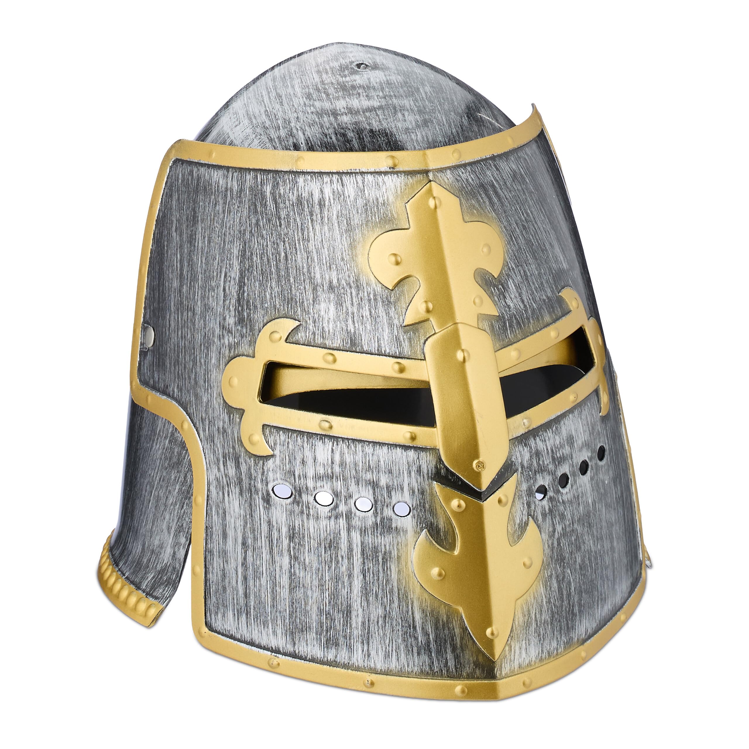 Relaxdays Elmo da Cavaliere Crociato, Casco Medievale con Visiera Alzabile, Costumi di Carnevale e Halloween, Plastica