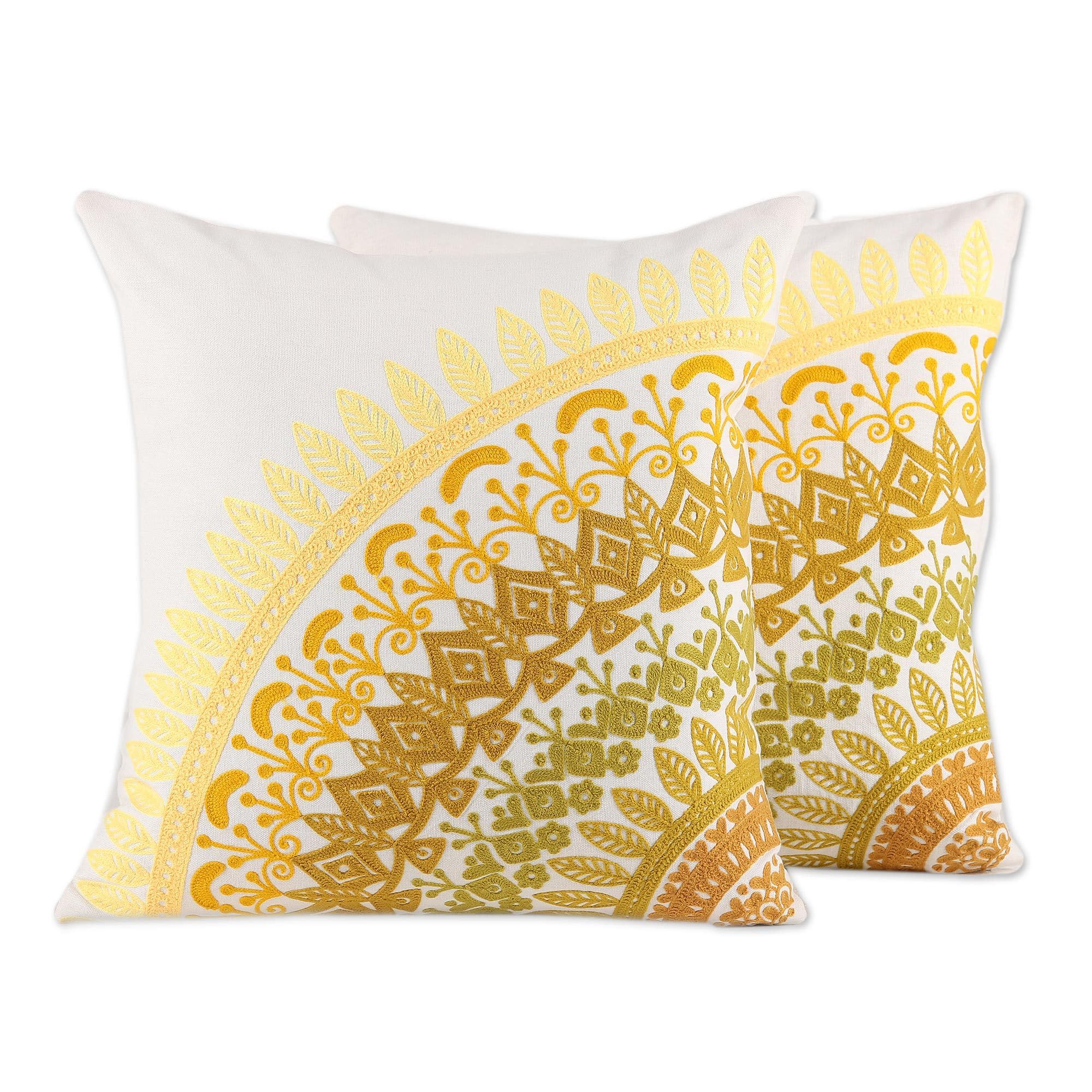 Housse de coussin en coton fait main jaune 45x45 cm NOVICA