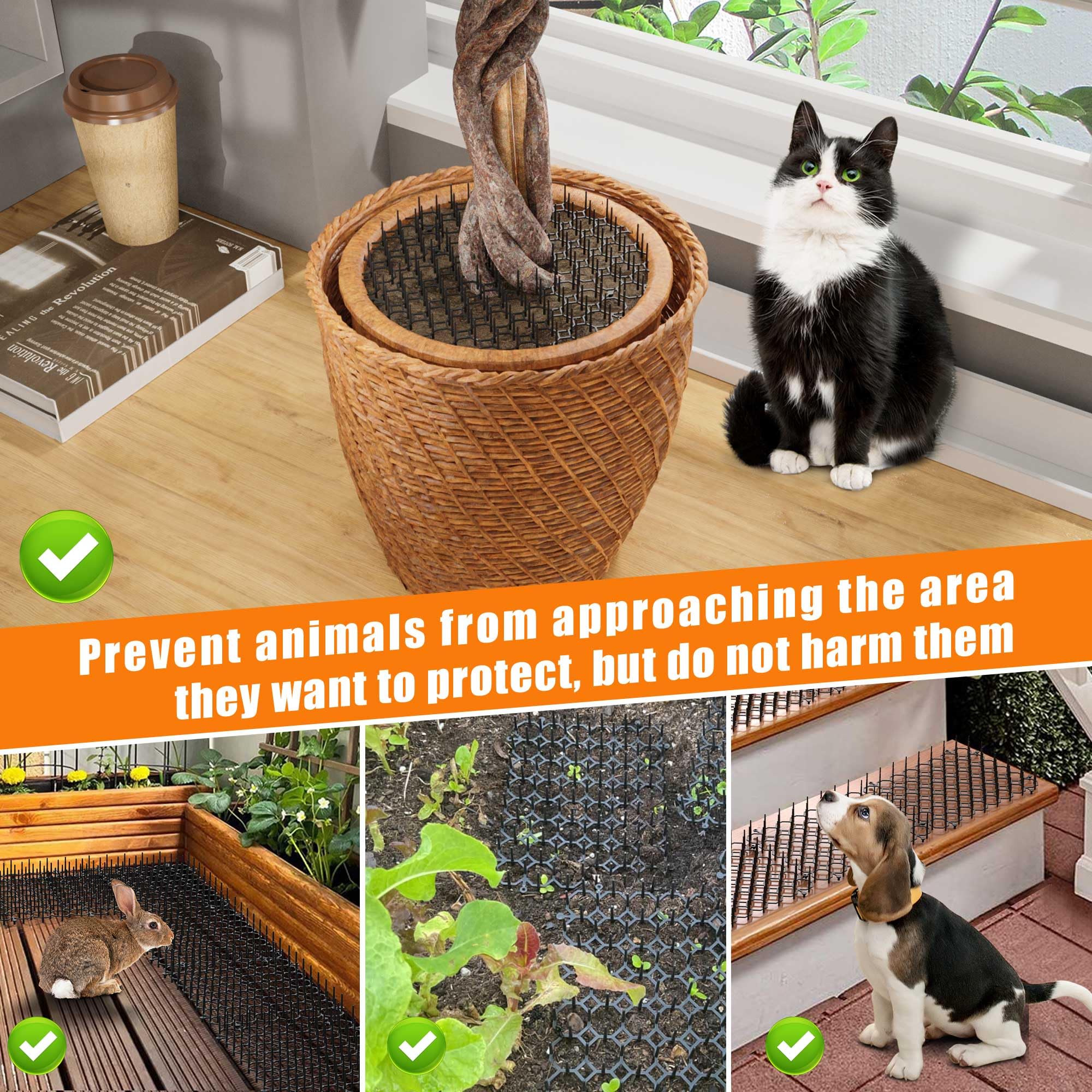 Dornengitter gegen Katzen – 12 Stück Katzenabwehrmatten (20x15cm) für Garten & draußen, effektive Tierbarriere mit Spikes aus Kunststoff zur Abwehr von Katzen, Hunden & Wildtieren