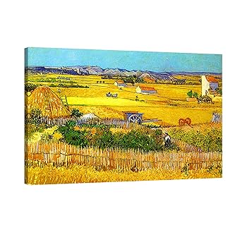 ゴッホ模写 油絵 クロー平野の収穫 額縁付き 30×40cm 名画インテリア ゴッホ模写 油絵 クロー平野の収穫 額縁付き 30×40cm 名画