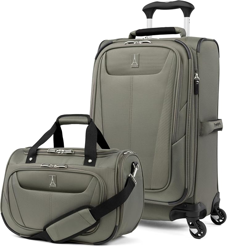 Maxlite 5 Softside Juego de 2 piezas de equipaje de mano expandible con 4 ruedas giratorias/bolsa suave debajo del asiento, valija liviana, hombres y mujeres, verde pizarra