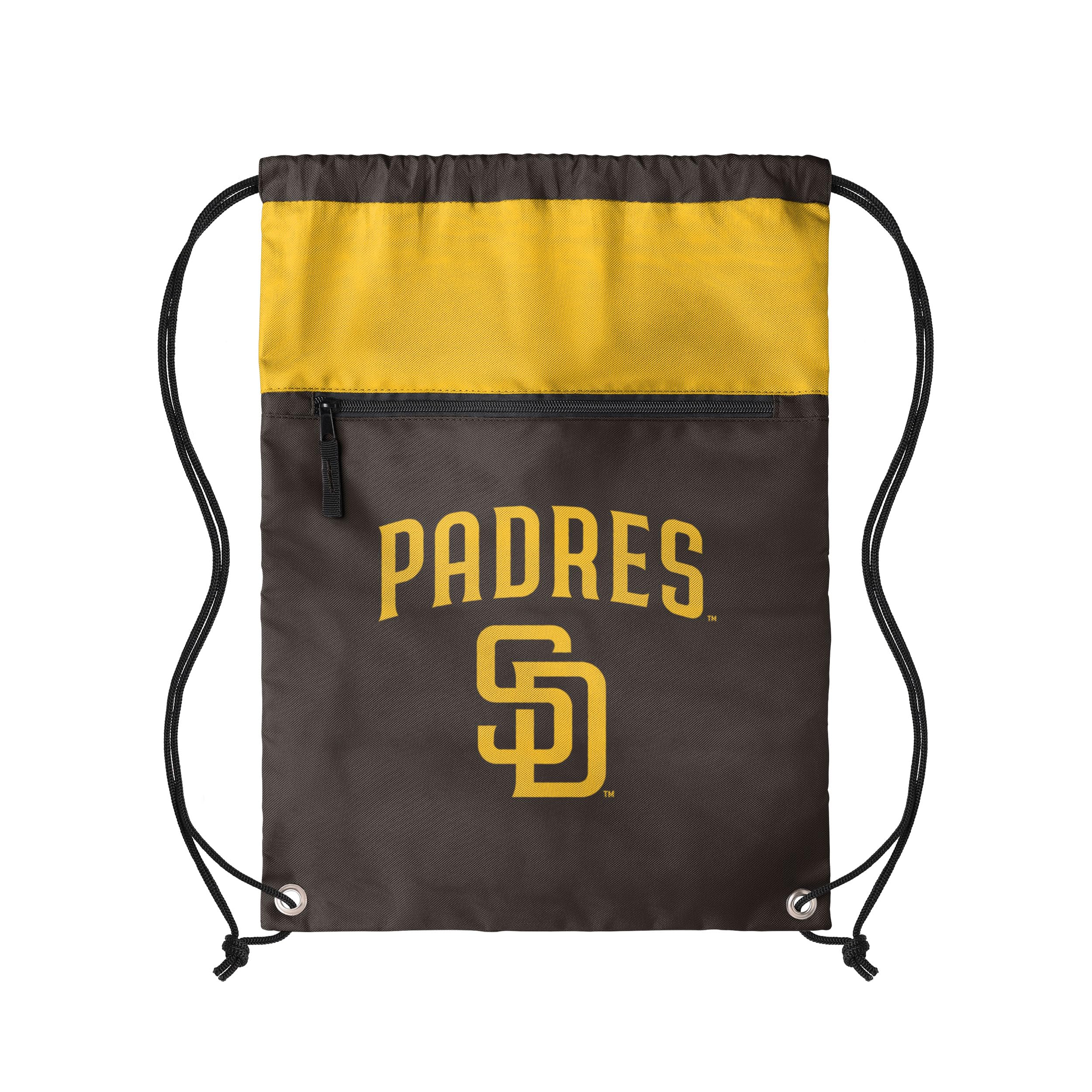 FOCO MLB Officially Licensed Unisex Team Color Baseball Primary Logo Wordmark Drawstring Backpack With Zippered Pocket, San Diego Padres, One Size, Daypack Backpacks