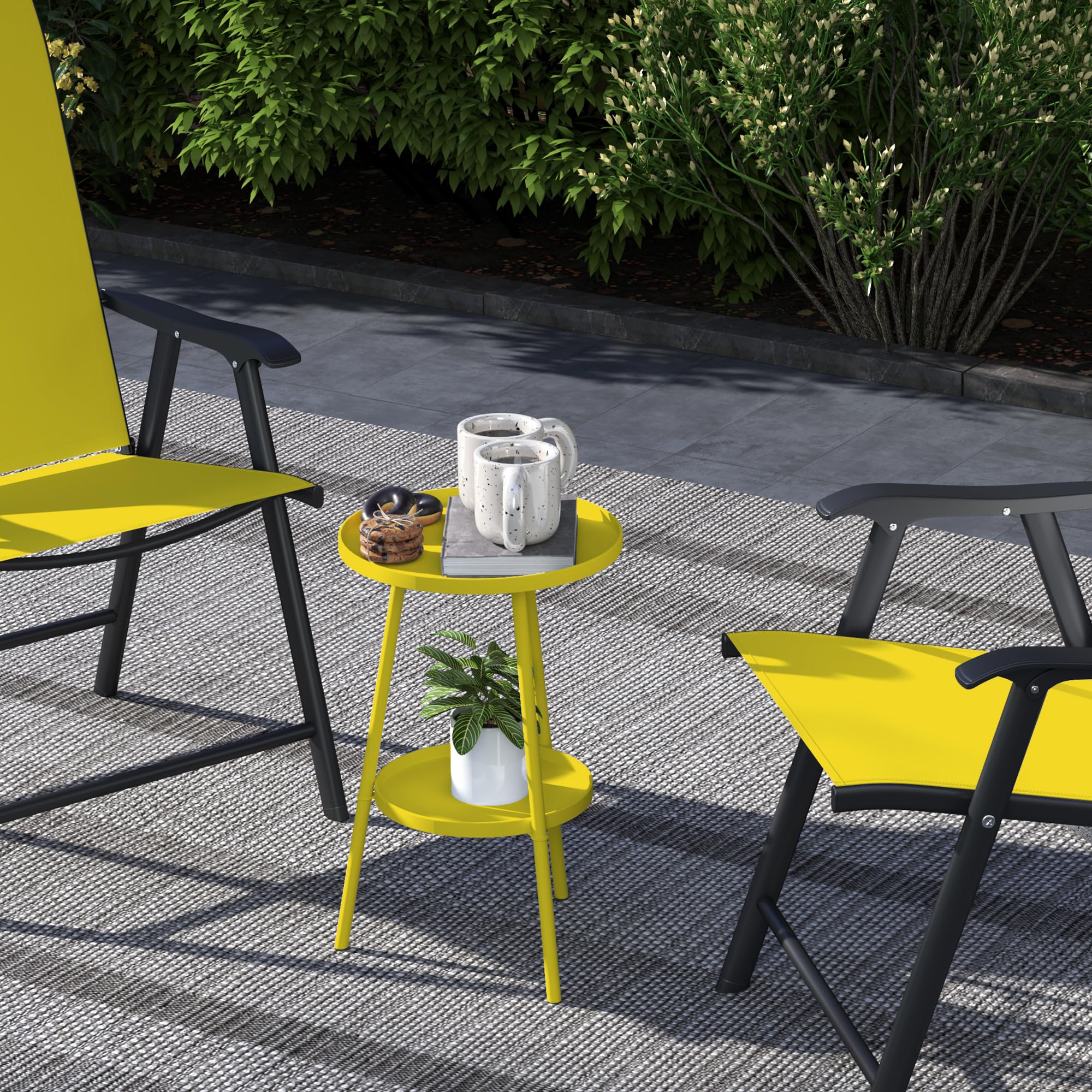 Outsunny Tavolino da giardino rotondo 2 livelli in metallo Giallo