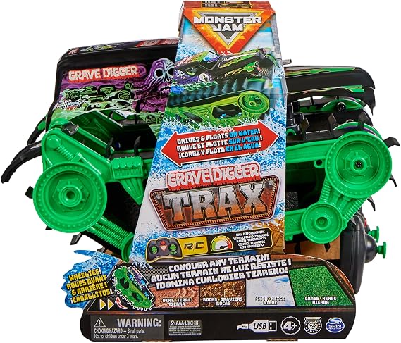 Monster Jam, Official Grave Digger Trax All-Terrain Remote Control Outdoor Vehicle, 1:15 Scale, Kids Toys for Boys and Girls Ages 4-6+