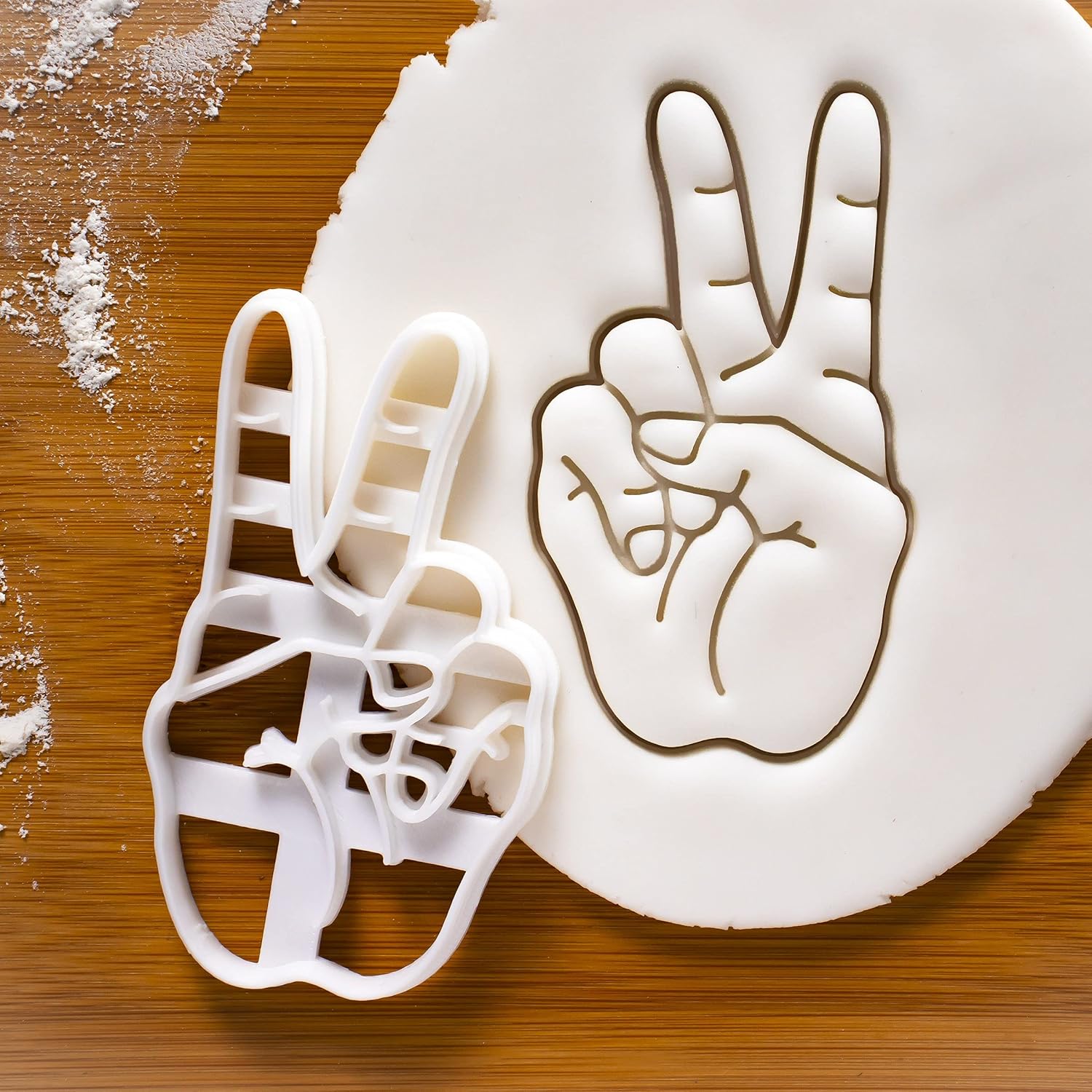 Set of 4 Hand Sign cookie cutters (Designs: Victory, Rock, Fingers Crossed Luck, Shaka), 4 pieces - Bakerlogy
